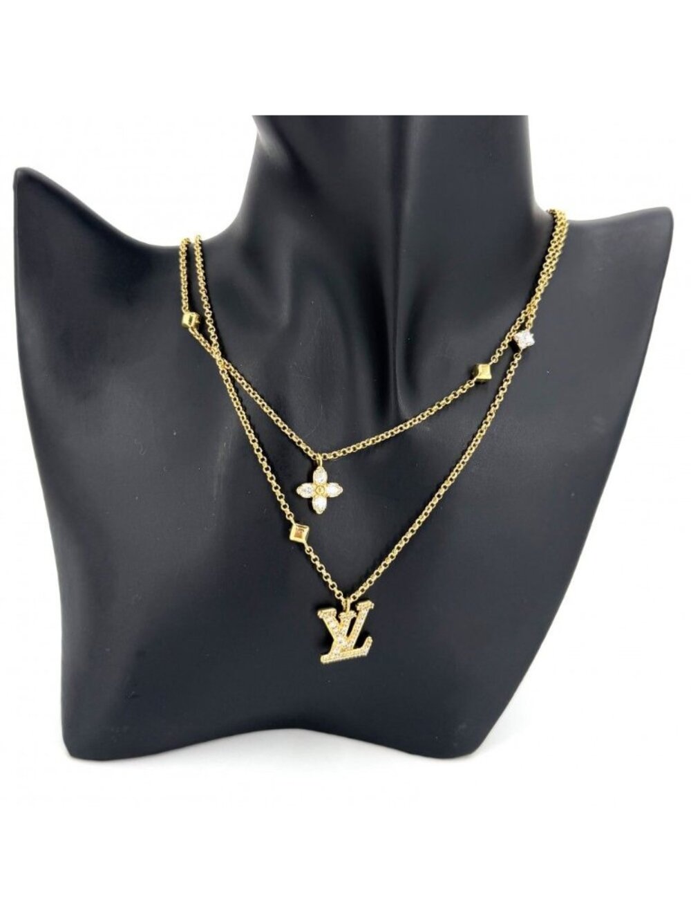 Louis Vuitton Necklace LV 2 Chain with Adjuster Star Line Stone Gold - Picture 3 of 9